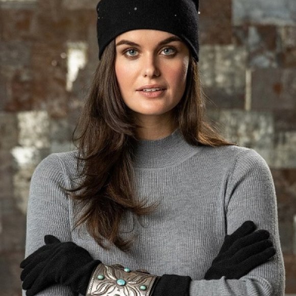 DOUBLE D RANCH WOMEN\'S BLACK 100% CASHMERE HAT and GLOVES SET--New main image 4